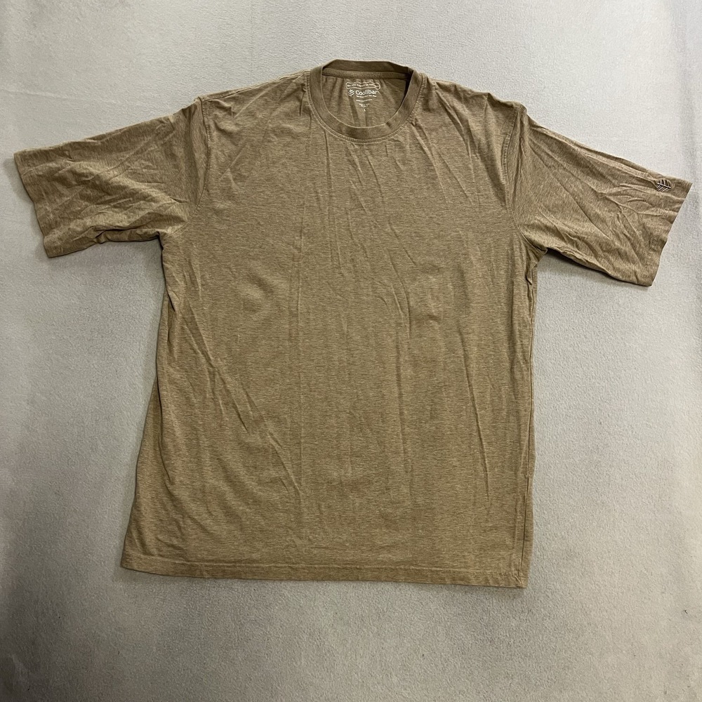 Coolibar Shirt Men's Size Large Tan Short Sleeve Performance Stretch UPF 50+